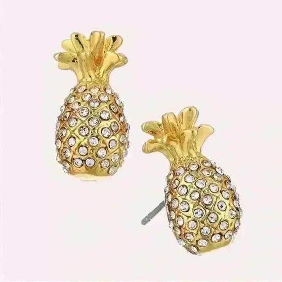NWT Kate Spade By The Pool Pave Pineapple Stud Dainty Mini Earrings 14k Gold - Picture 4 of 7